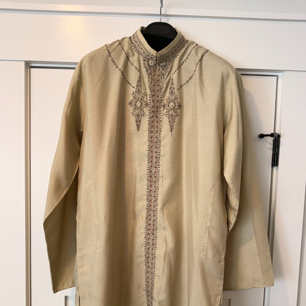 Beige/Tan Men's Kurta Top - Embroidered (M/L)